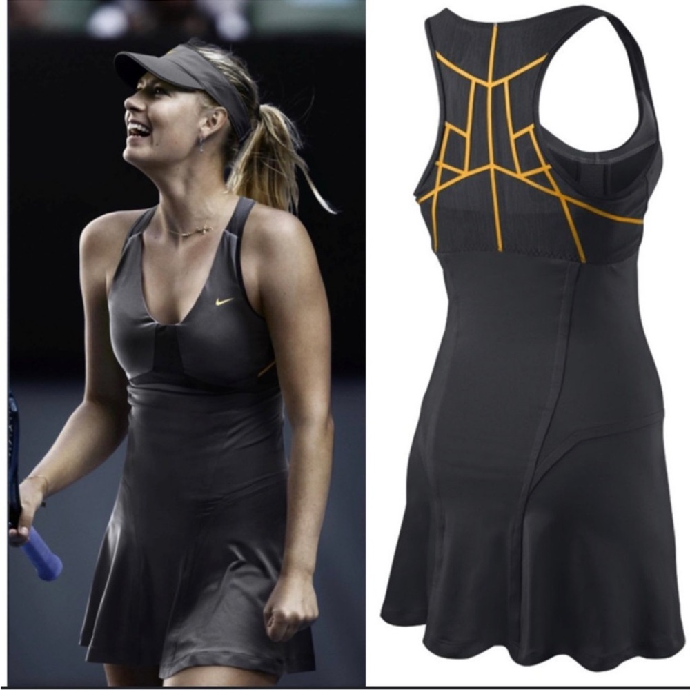 Nike Maria Sharapova back court night tennis dress. Black and yellow size m